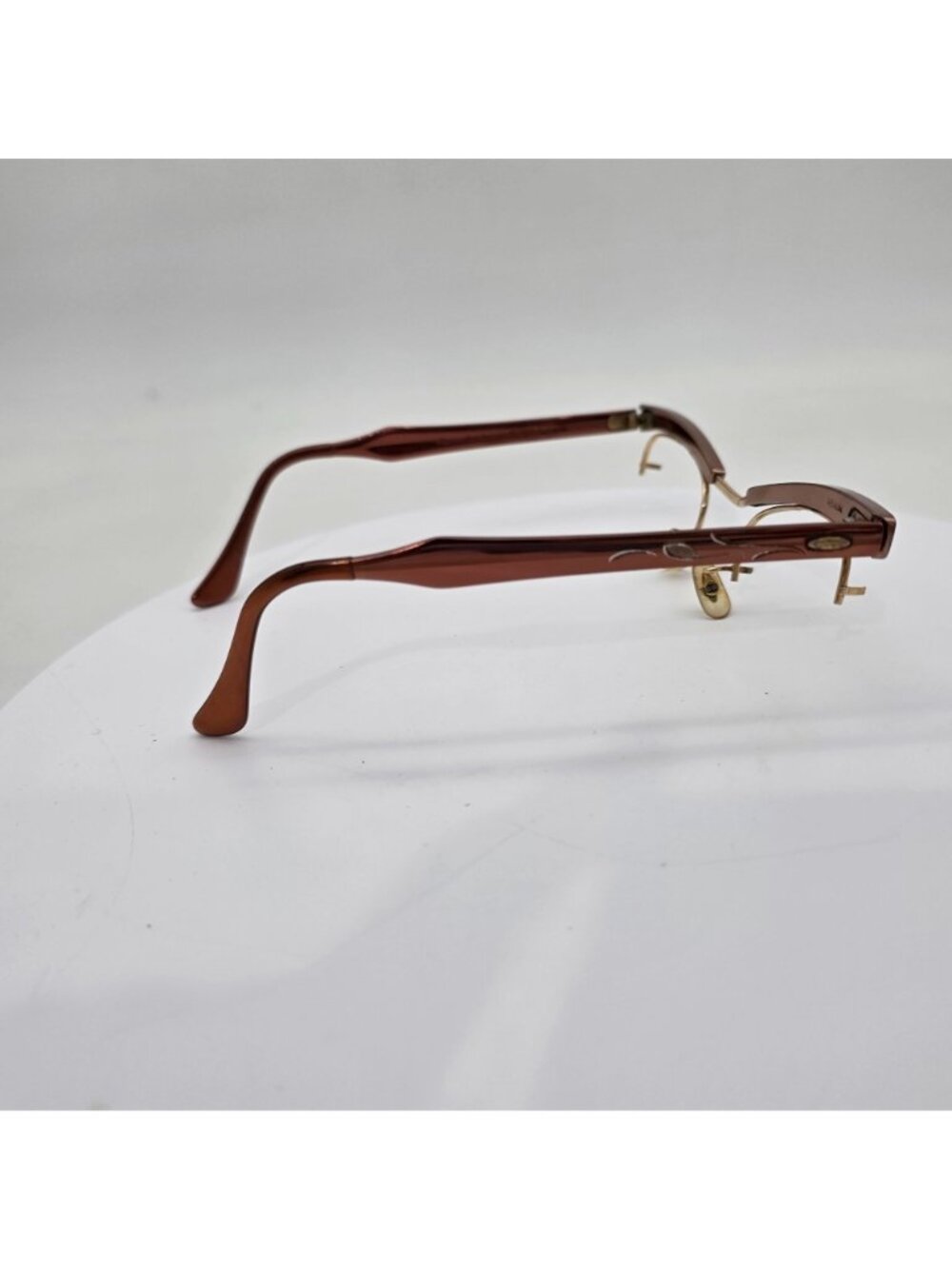 Bausch & Lomb Vintage Rimless Eyeglass Frames Rose Gold Brown Metal 5" Wide - Picture 7 of 12